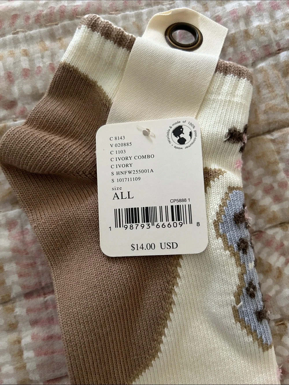 Free People Brown & Cream Floral Ankle Socks